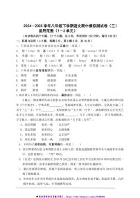 2024～2025学年部编版八年级下语文期中模拟测试卷(三)(含答案)