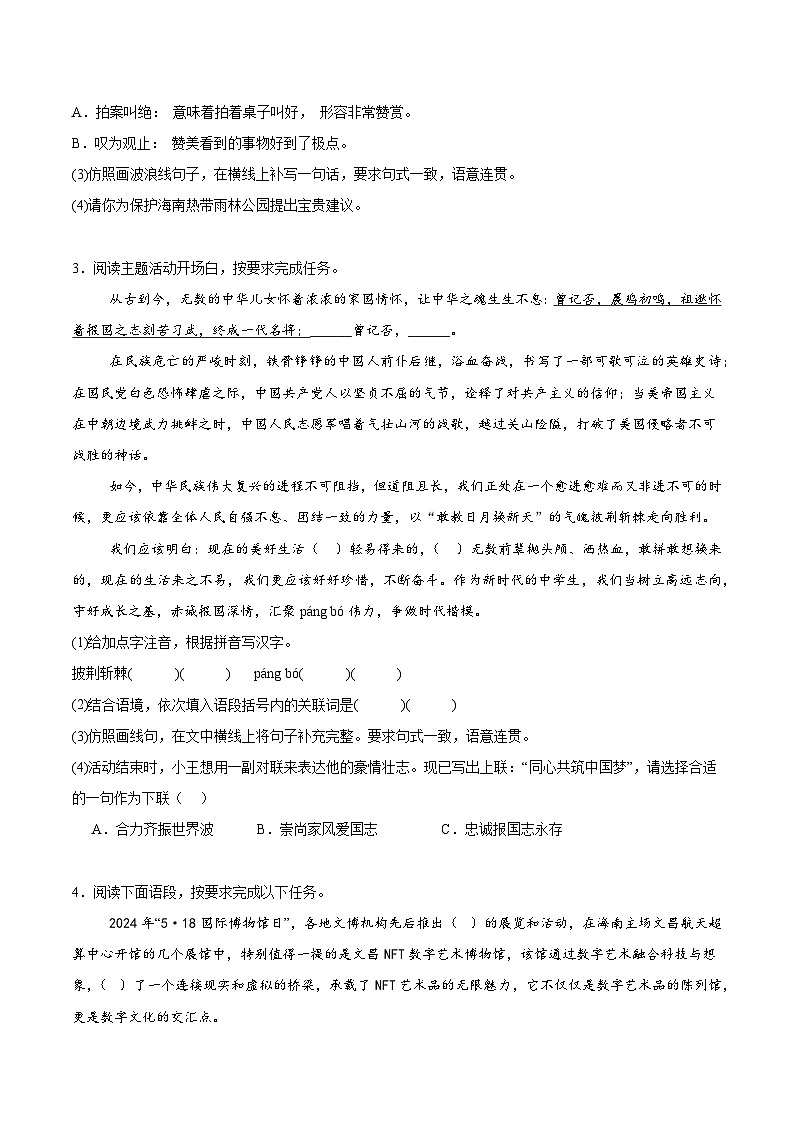 2025年中考语文一模考前复习:基础知识综合+名篇名句默写 刷题练习题汇编(含答案解析)第2页