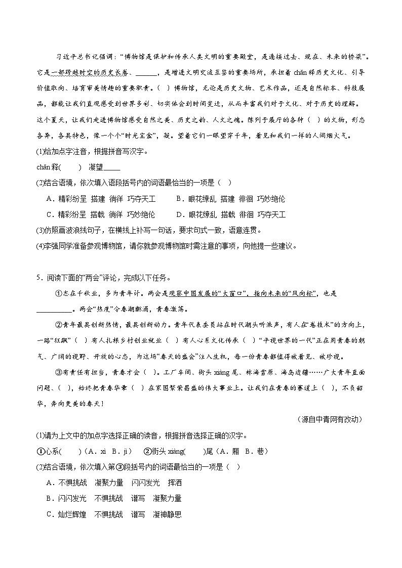 2025年中考语文一模考前复习:基础知识综合+名篇名句默写 刷题练习题汇编(含答案解析)第3页