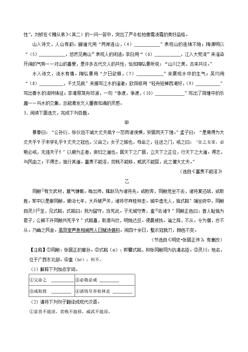广东省深圳市2024-2025学年八年级下学期开学模拟测试 语文练习卷第3页