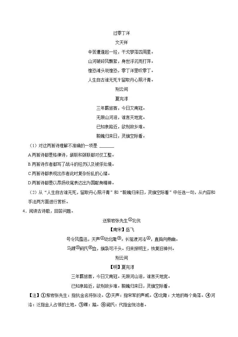 2025年中考语文备考之重点古诗文梳理:《别云间》(试题+解析)第3页
