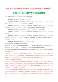 中考语文二轮复习精品试卷讲义专题13:七下课内古诗词阅读精练解析版