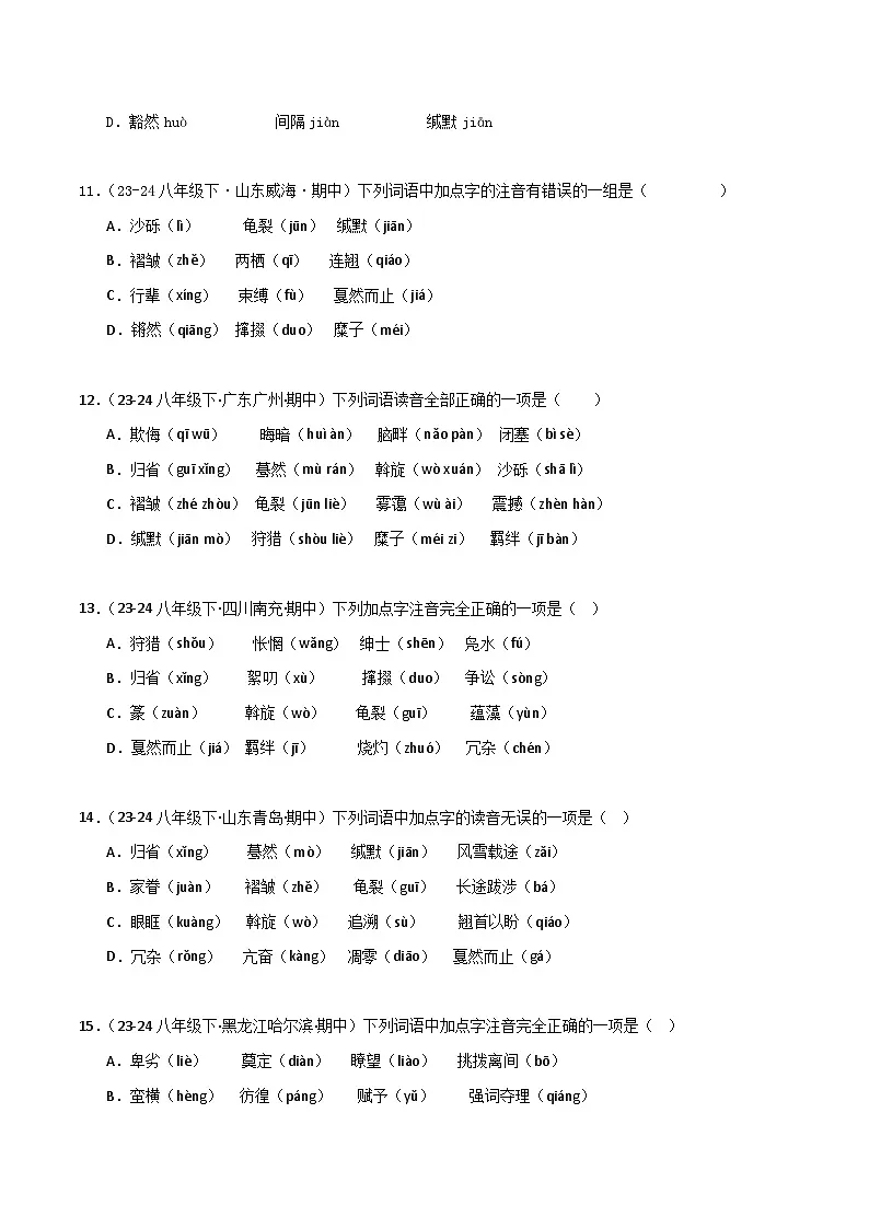 专题01 字音字形(原卷版)第3页