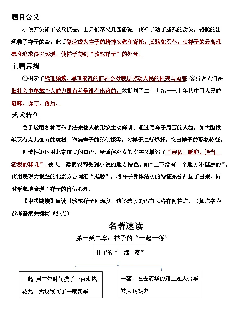 2025年中考语文一轮复习:名著导读《骆驼祥子》知识点梳理讲义第2页