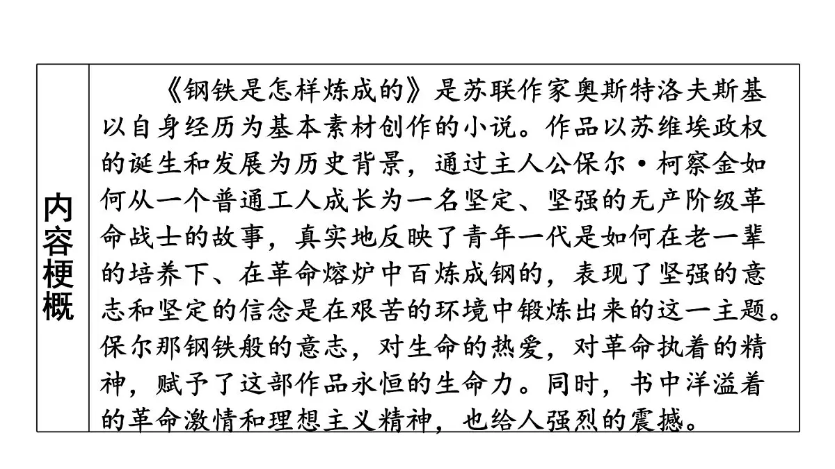 初中语文新人教部编版七年级下册第五单元整本书阅读《钢铁是怎样炼成的》教学课件2025春第4页