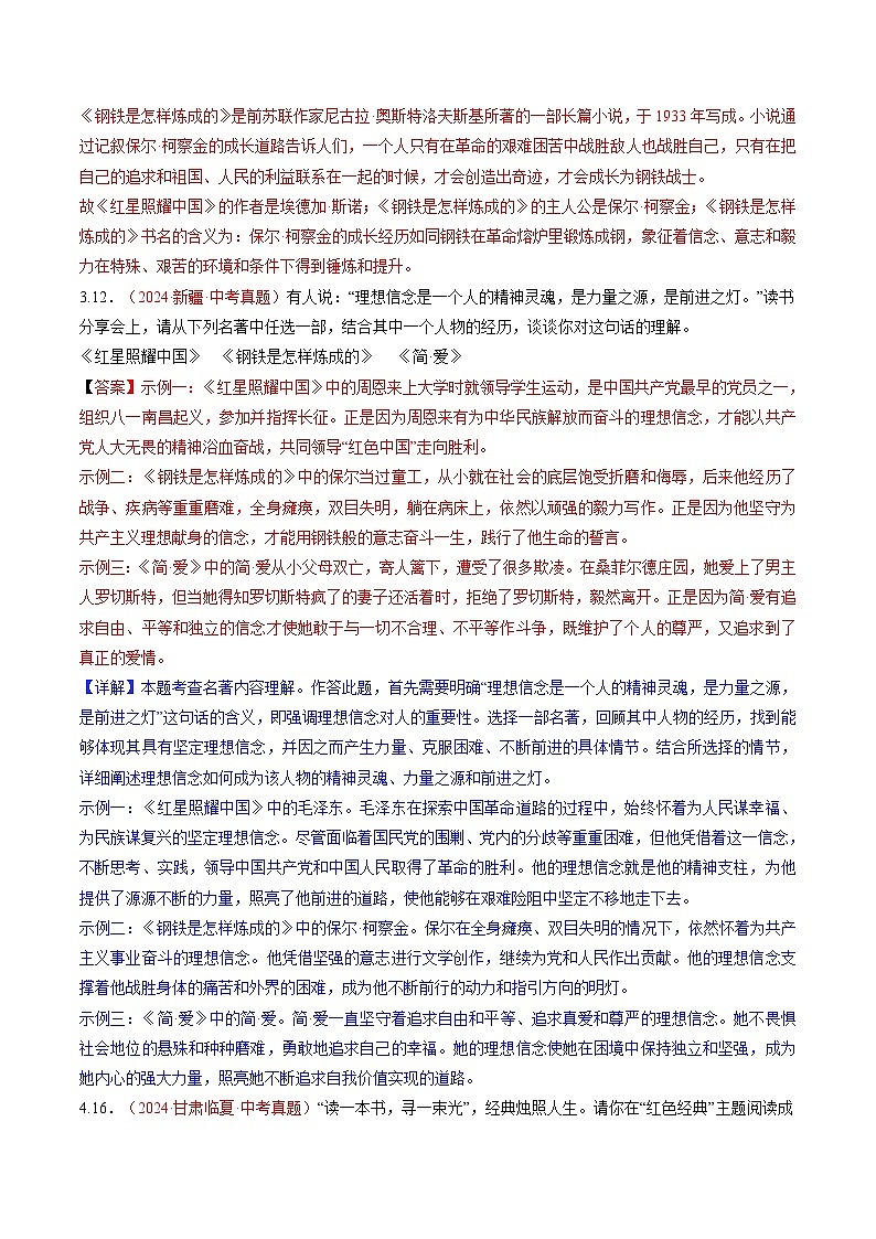 《钢铁是怎样炼成的》2024年中考语文名著真题分类汇编第3页