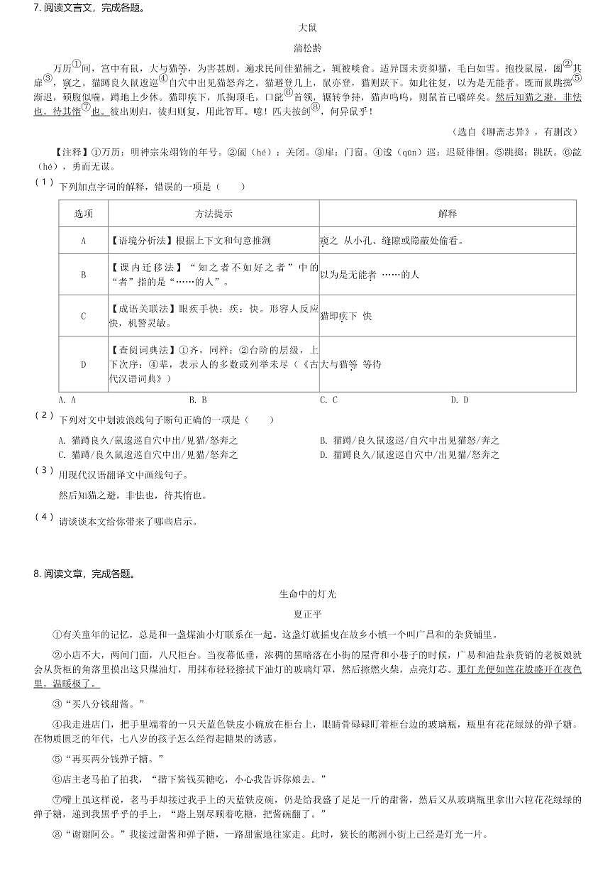 2024～2025學年湖南長沙開福區(qū)青竹湖湘一外國語學校初一(上)期末語文試卷(含解析)第3頁