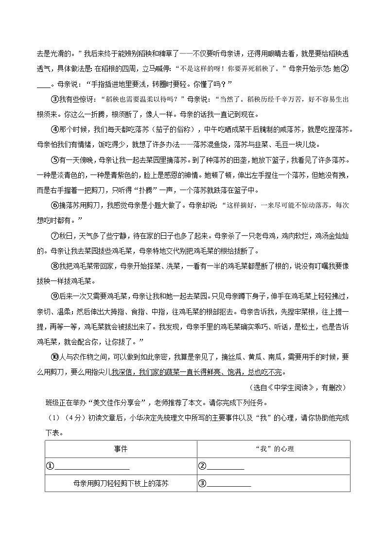2025年安徽省马鞍山市第七中学中考一模语文试卷第3页
