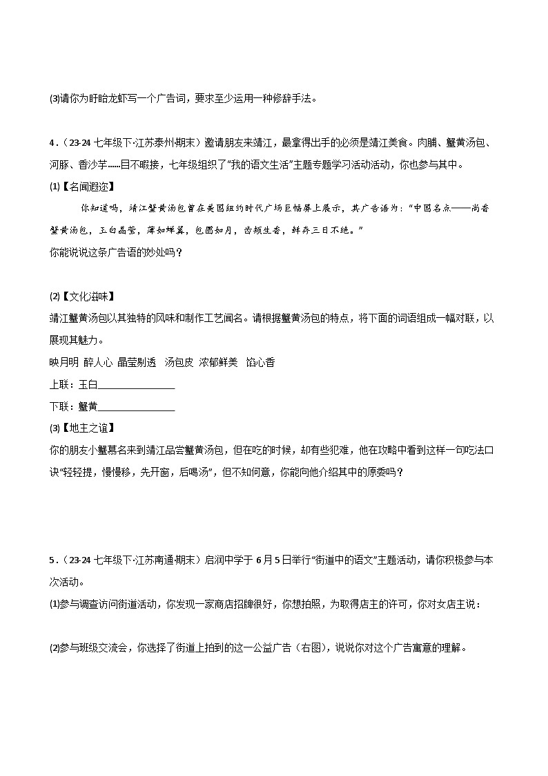 2024-2025学年统编版(2024)第二学期七年级语文期中专题复习02 专题学习活动练习(含答案)第3页