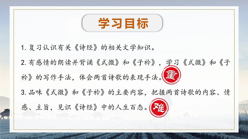 課外古詩(shī)詞誦讀《式微》《子衿》（同步課件）2025學(xué)年八年級(jí)語(yǔ)文下冊(cè)（統(tǒng)編版）第3頁(yè)