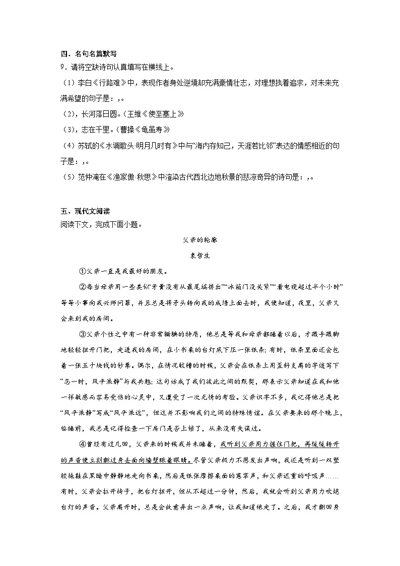 甘肃省定西市安定区城区2024—2025年三校联考一模语文试题(含答案)第3页