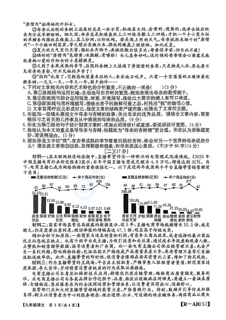 【9语一模】2025年巢湖一模语文试题第3页