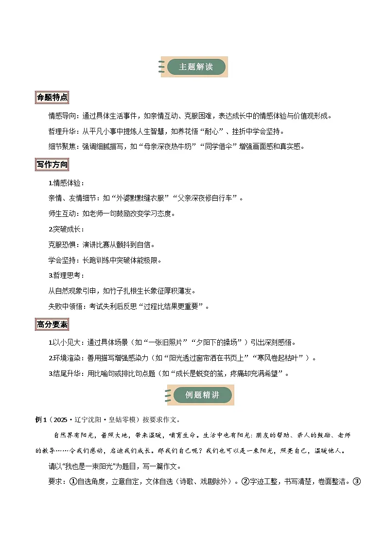 01 成长感悟类·作文主题精训-备战2025年中考语文作文五大主题解读与优秀例文讲练(全国通用)原卷版第2页