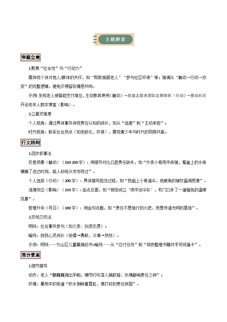 03 社会责任类·作文主题精训-备战2025年中考语文作文五大主题解读与优秀例文讲练(全国通用)解析版第2页