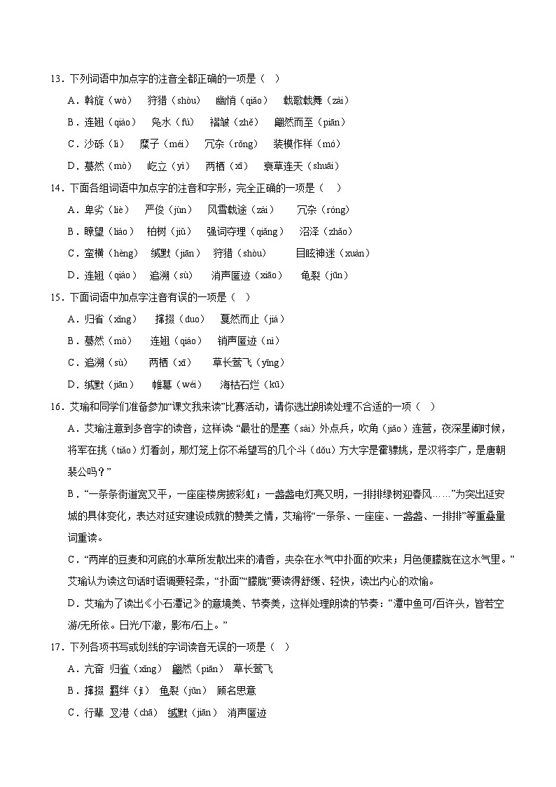 专项05 字音字形(附答案)2024—2025学年八年级语文下册期中专项训练(全国版)第3页