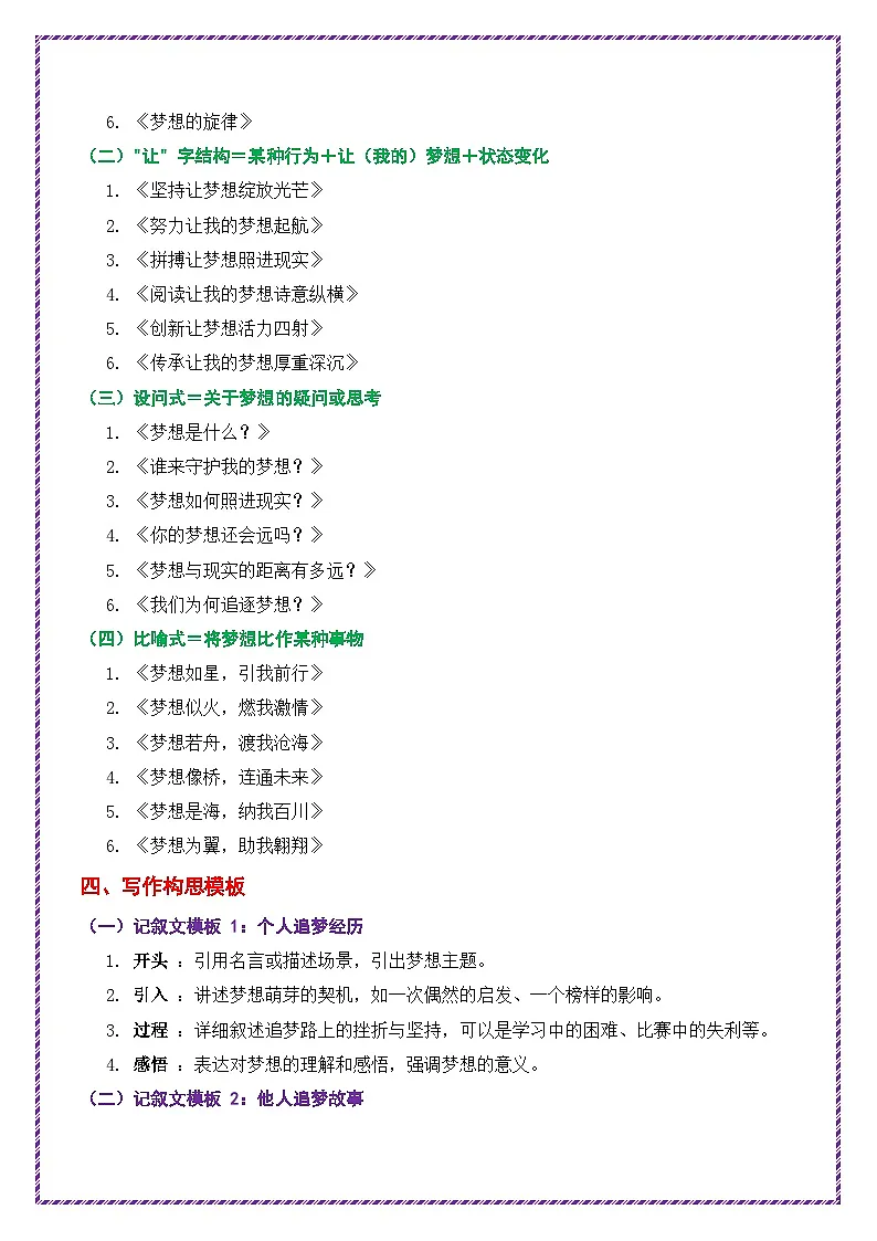 2025年中考作文十大主题押题高分结构搭建(热考主题词——梦想)-2025年中考语文作文十大母题写作技巧与策略讲练(全国通用)第2页