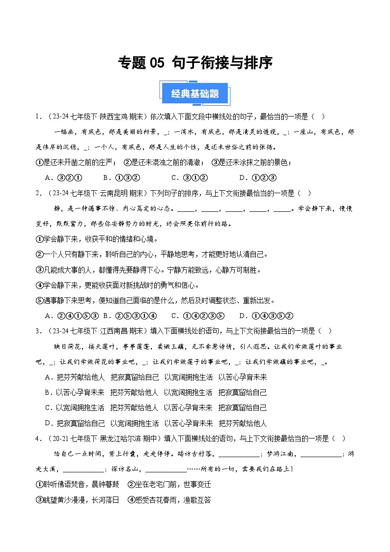 专题05 句子衔接与排序(原卷版)第1页