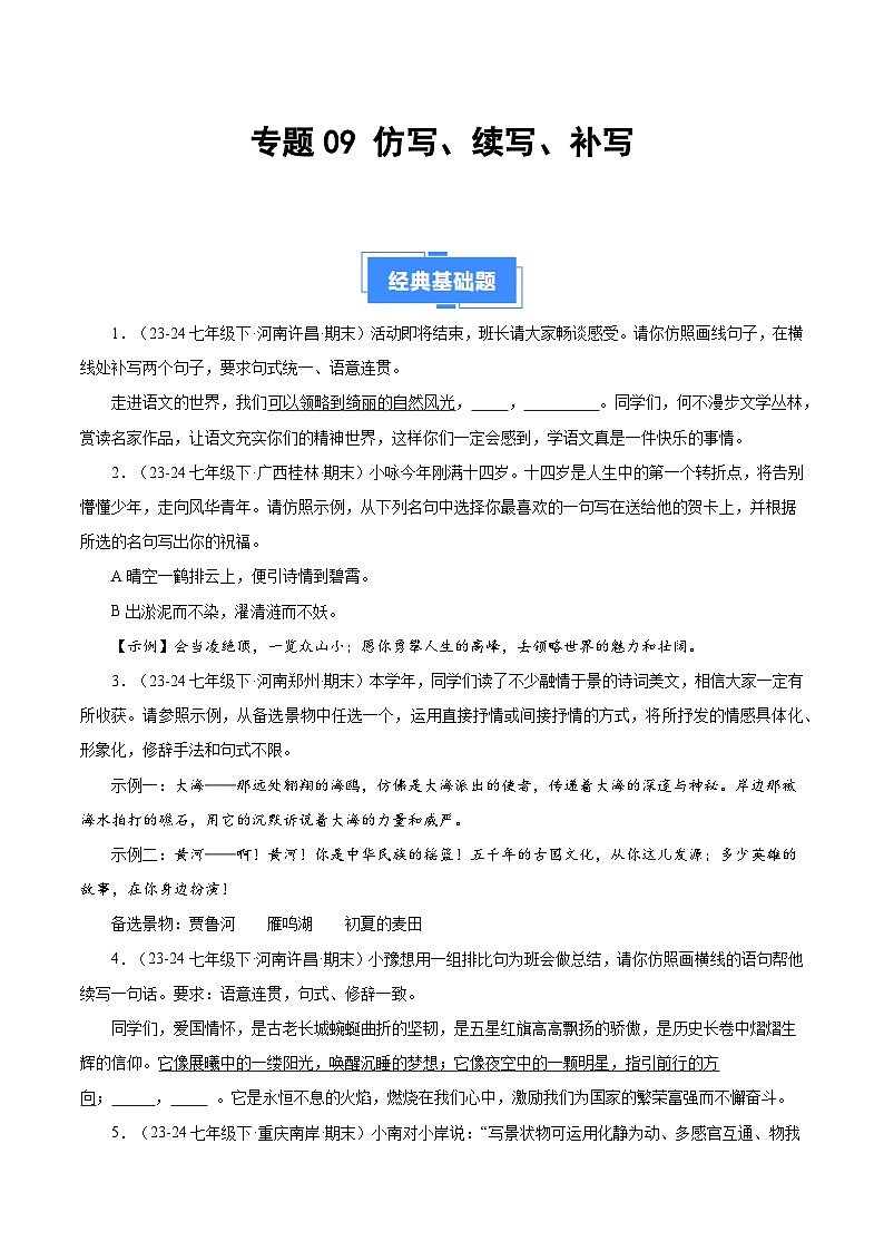 专题09 仿写、续写、补写(原卷版)第1页