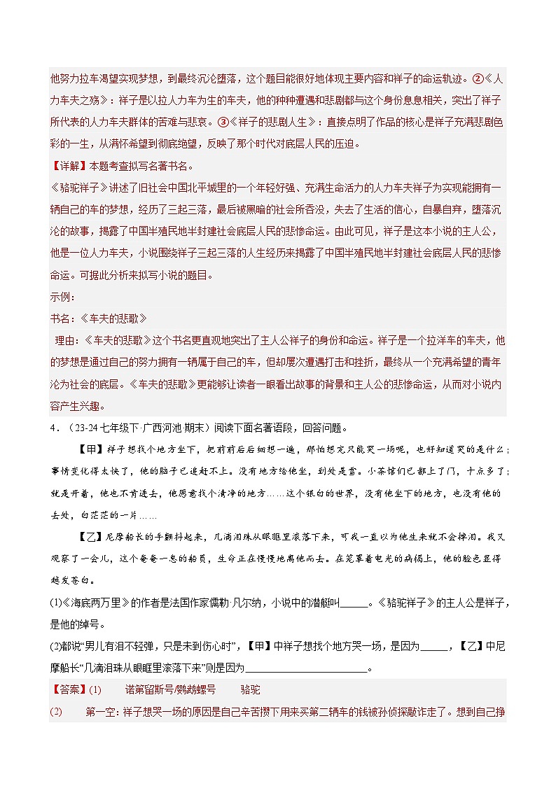 专题14 《骆驼祥子》(期末热点)(解析版)第3页