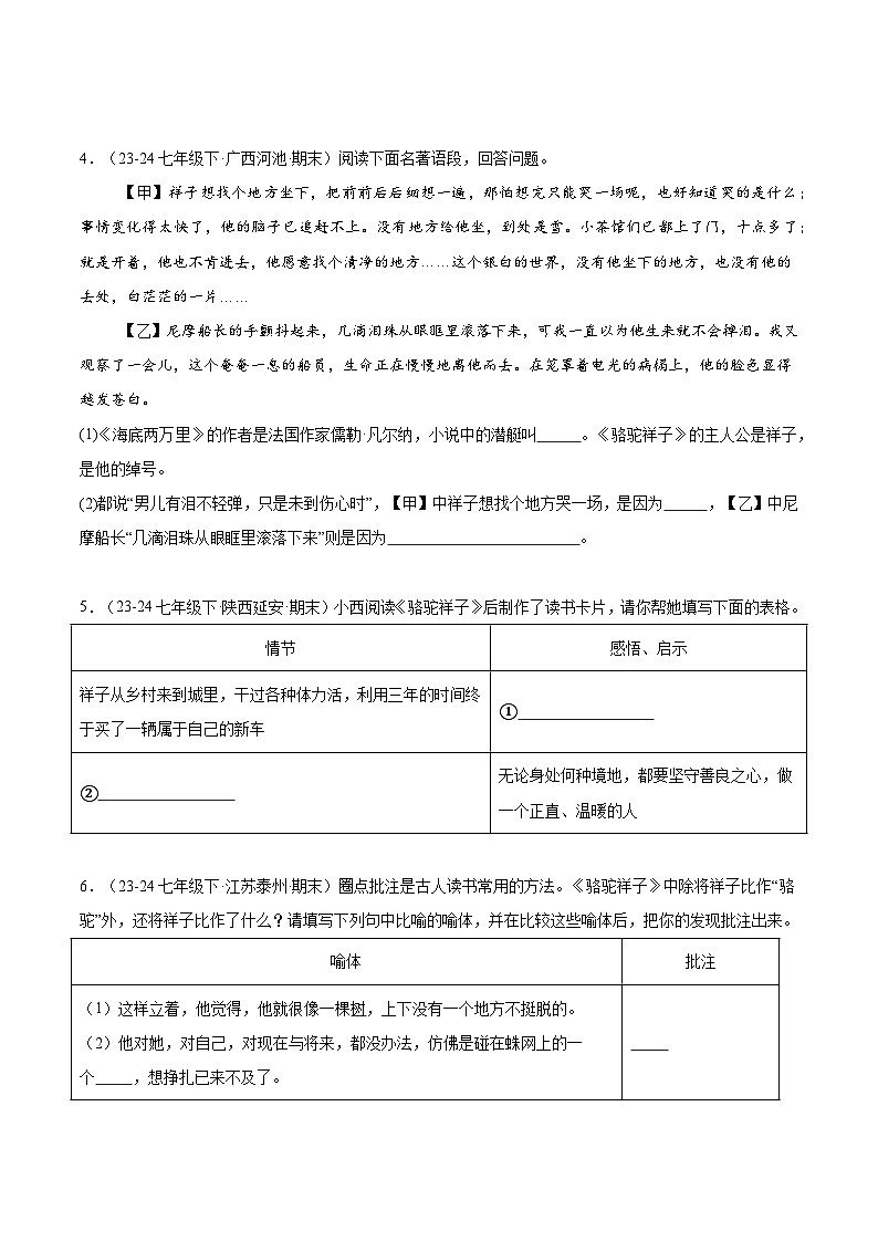 专题14 《骆驼祥子》(期末热点)(原卷版)第2页