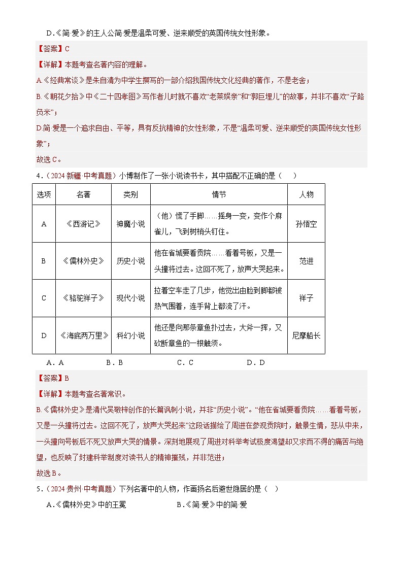 2024年中考语文真题分类汇编专题02 文学文化常识(第02期)(解析版)第2页