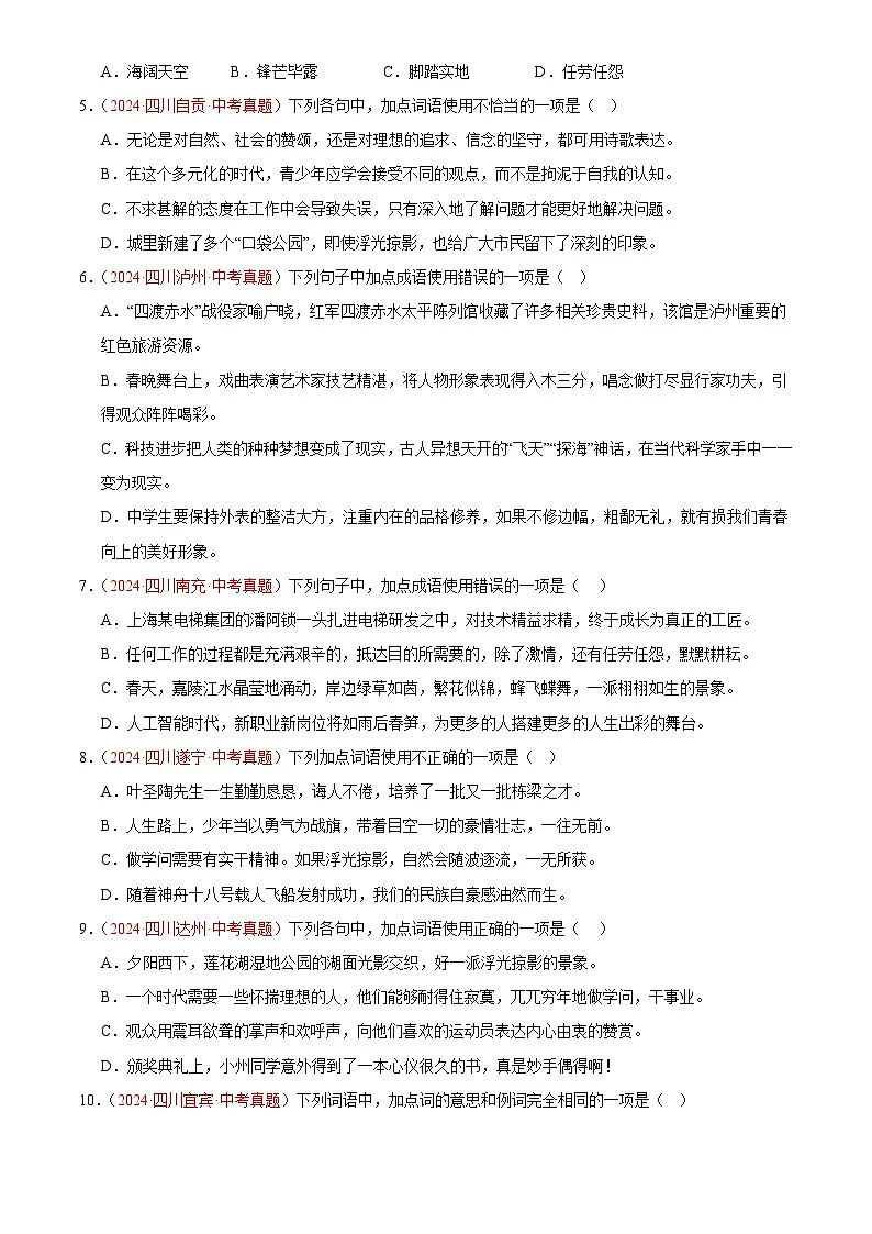 2024年中考语文真题分类汇编专题02 词语运用(第01期)(原卷版)第2页