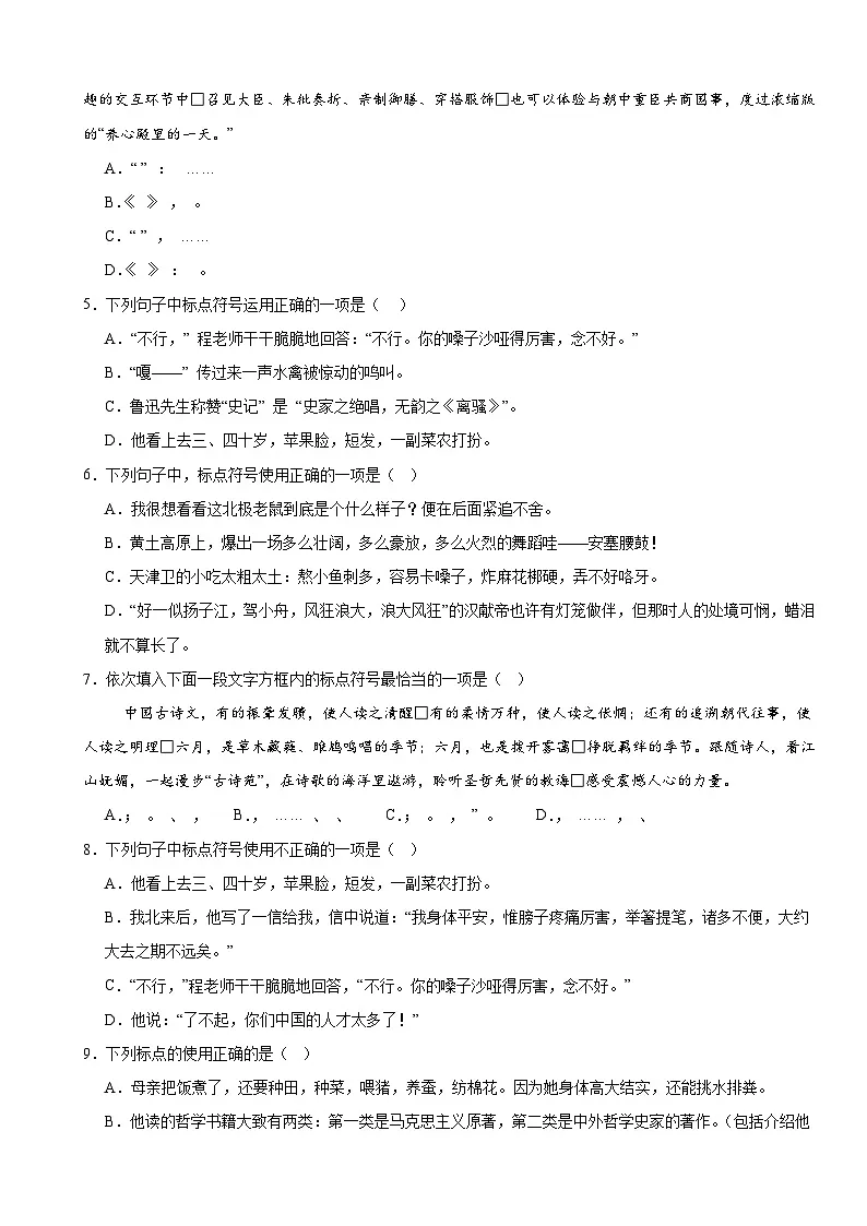 2025年中考语文二轮复习:标点符号 专题练习题(含答案解析)第2页