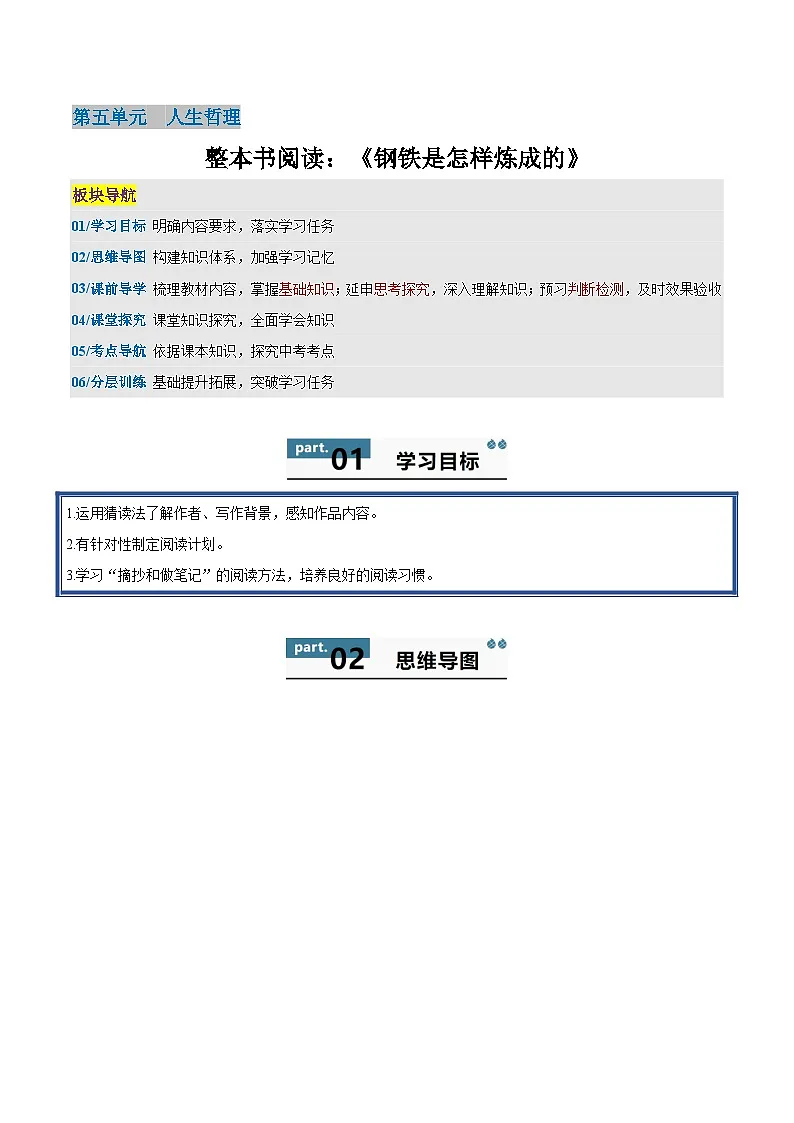 整本书阅读:《钢铁是怎样炼成的》 - 知识点梳理+练习(含答案解析)第1页