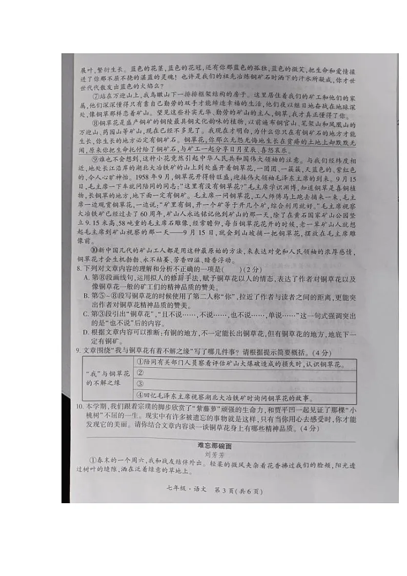 贵州省黔南布依族苗族自治州2023-2024学年七年级下学期期末考试语文试题第3页