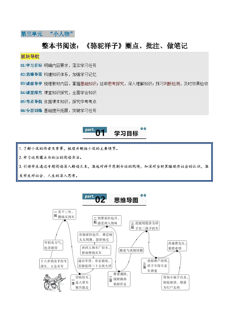 整本书阅读:《骆驼祥子》圈点、批注、做笔记 - 知识点梳理+练习(含答案解析)第1页