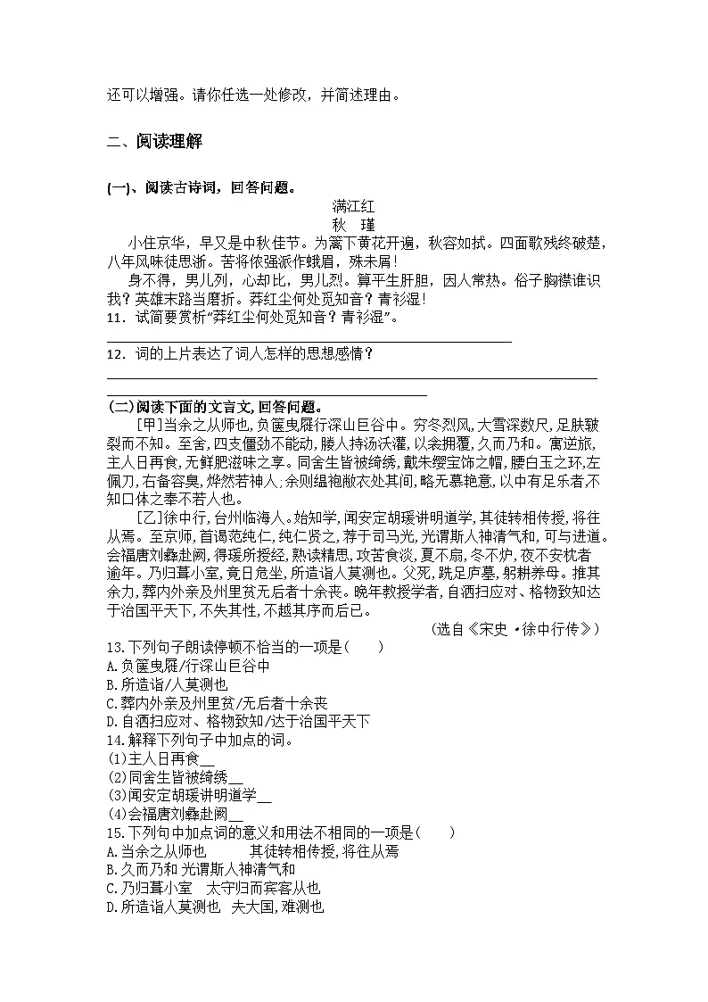 2024-2025学年统编版语文九年级下册期中复习训练题(含答案)第3页