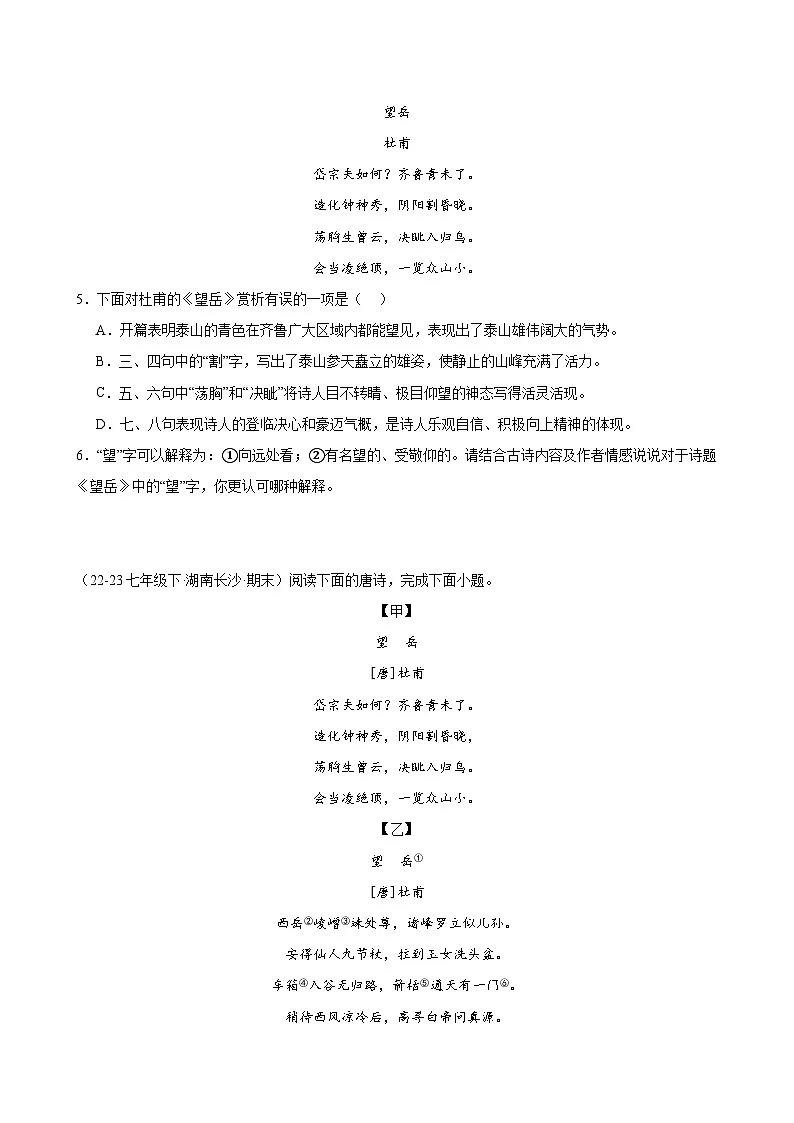七下语文期末考点串讲 专题09 诗歌鉴赏 真题练习(原卷)2024-2025学年(统编版)第2页