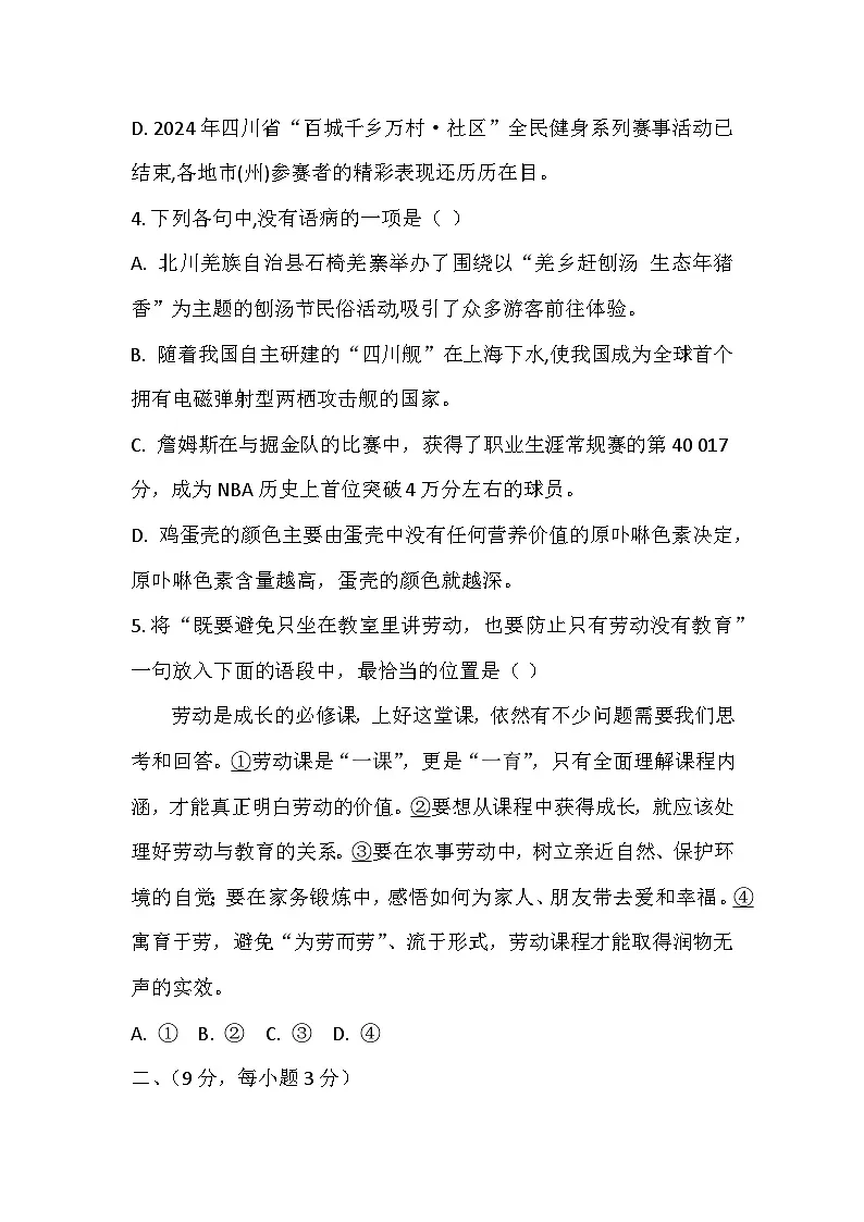 2025年四川省绵阳市平武县中考一模语文试题第2页