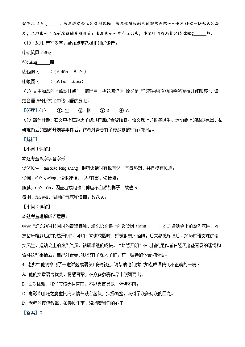 2025年山东省泰安市东平县中考一模语文试题(解析版)第3页