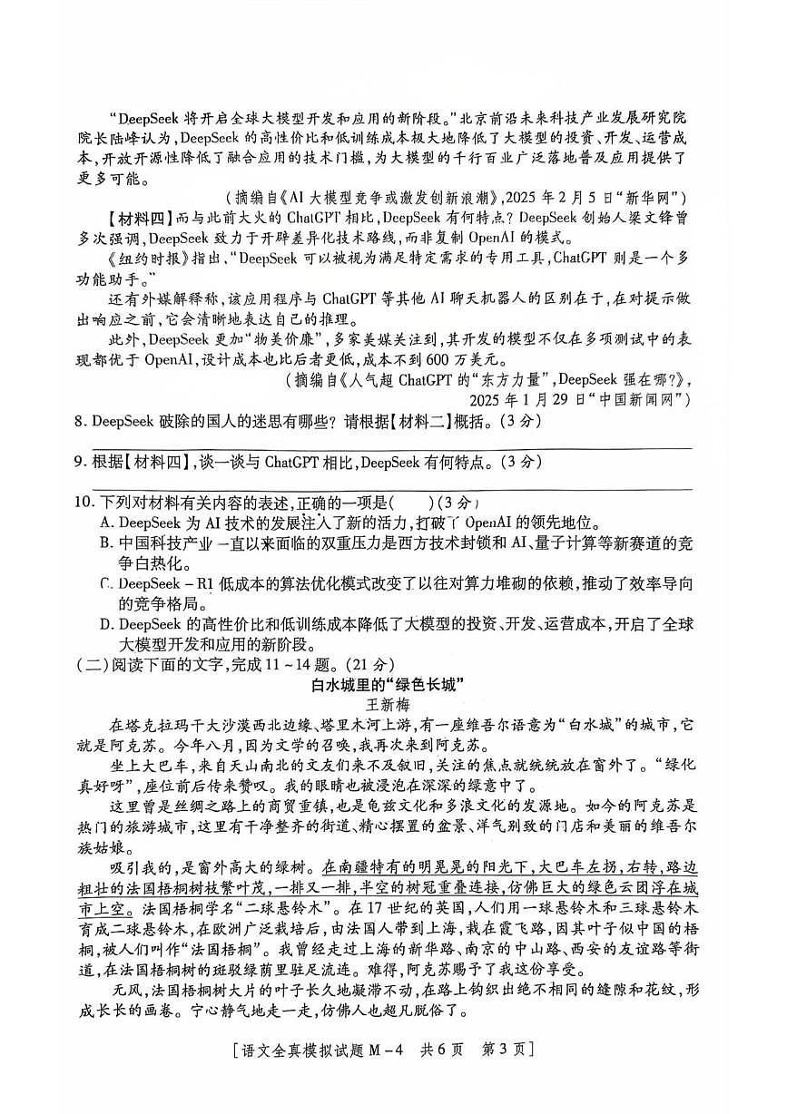 2025年陕西省西安市高新第三中学中考模拟语文试题第3页