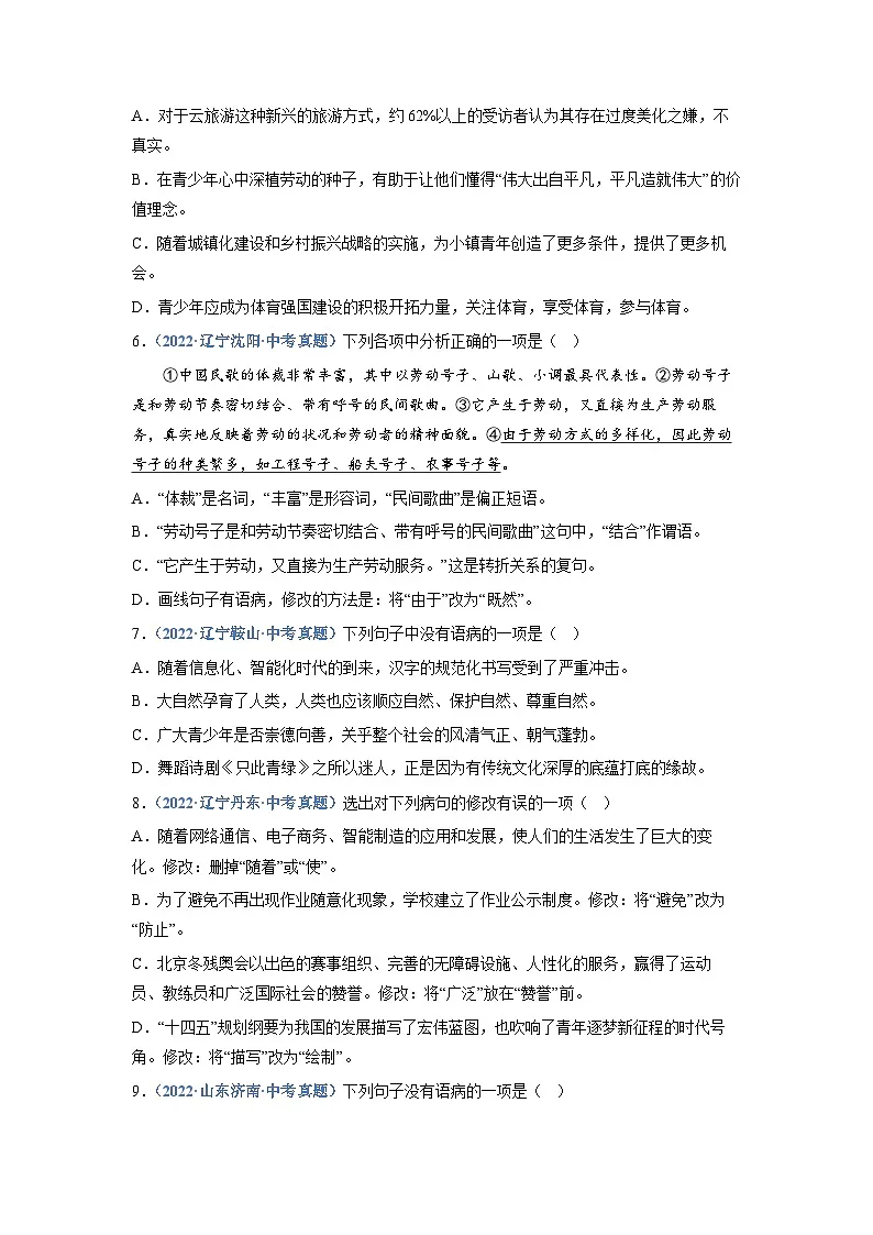 中考语文必刷真题精选 专题04:病句辨析与修改(学生版)第2页