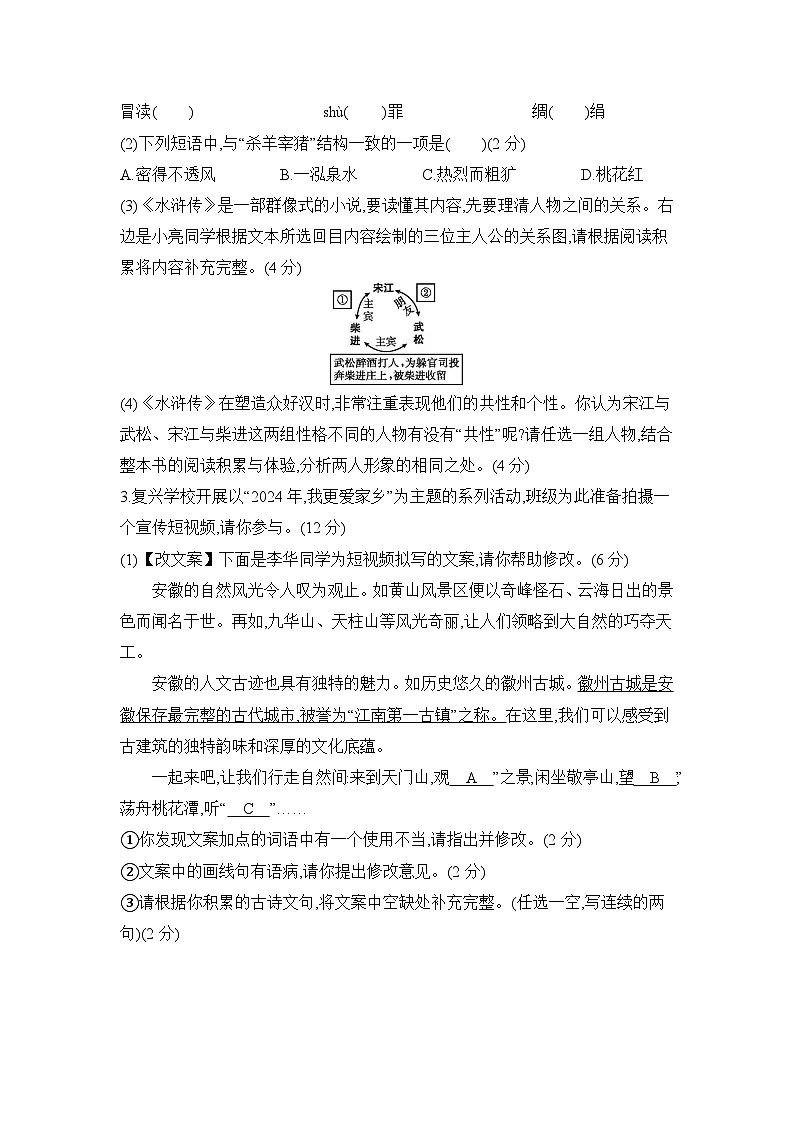 2025年安徽省阜阳市临泉县第五中学中考二模语文试题及答案第2页