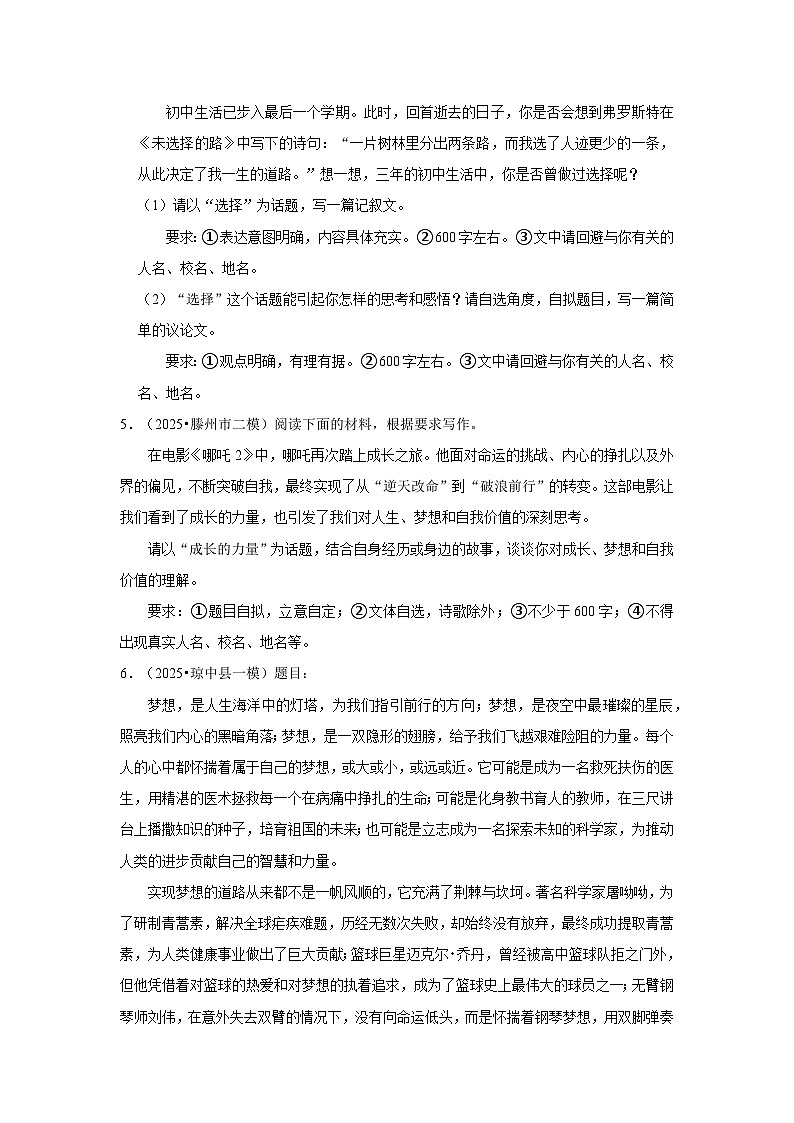 2025年语文中考考前必刷题—写作③:话题作文(原卷版)第3页