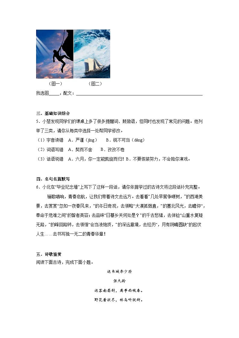 2025年4月湖北省广水市中考二模语文试题(含答案)第2页