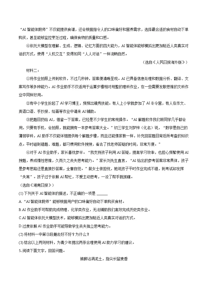 2025年河北省保定市高碑店市中考语文一模试卷(含详细答案解析)第3页