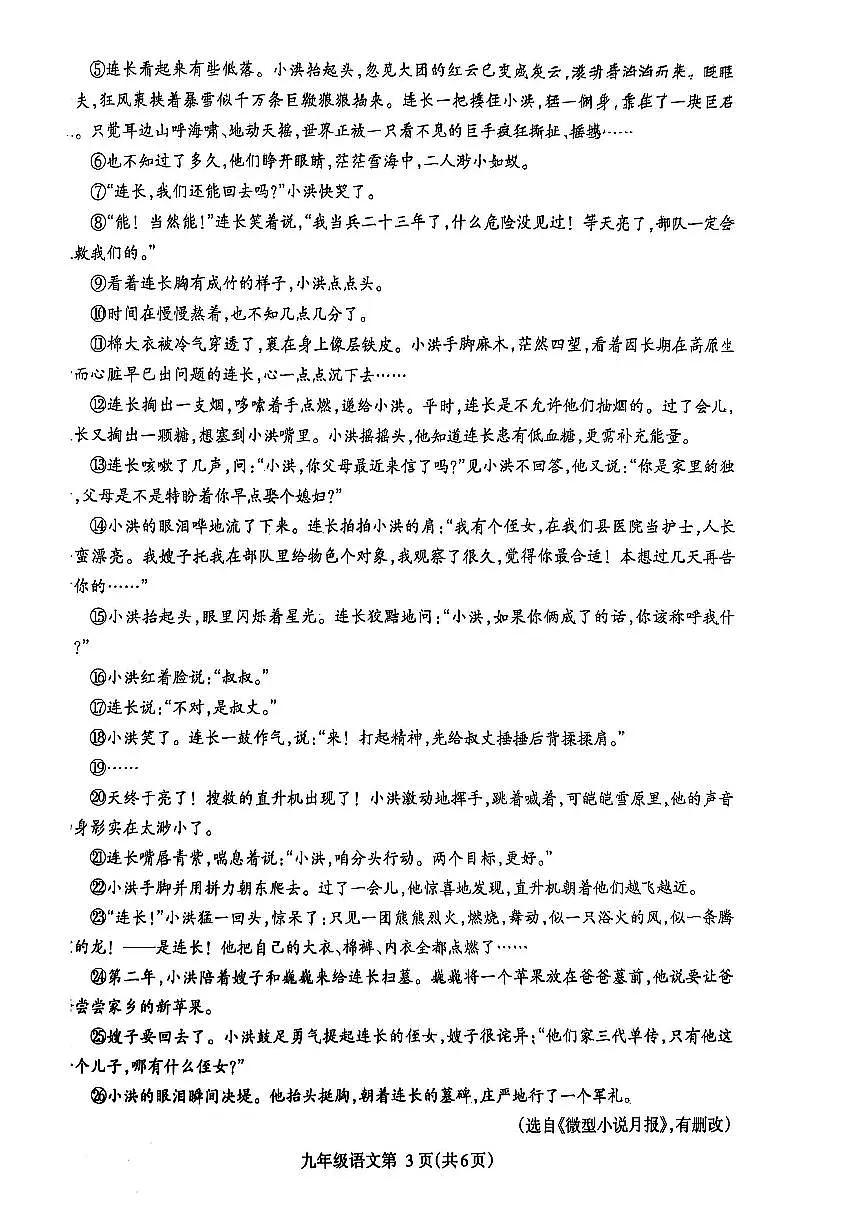 2025年河南省济源市九年级下学期一模考试 初中语文试卷(无答案解析)第3页