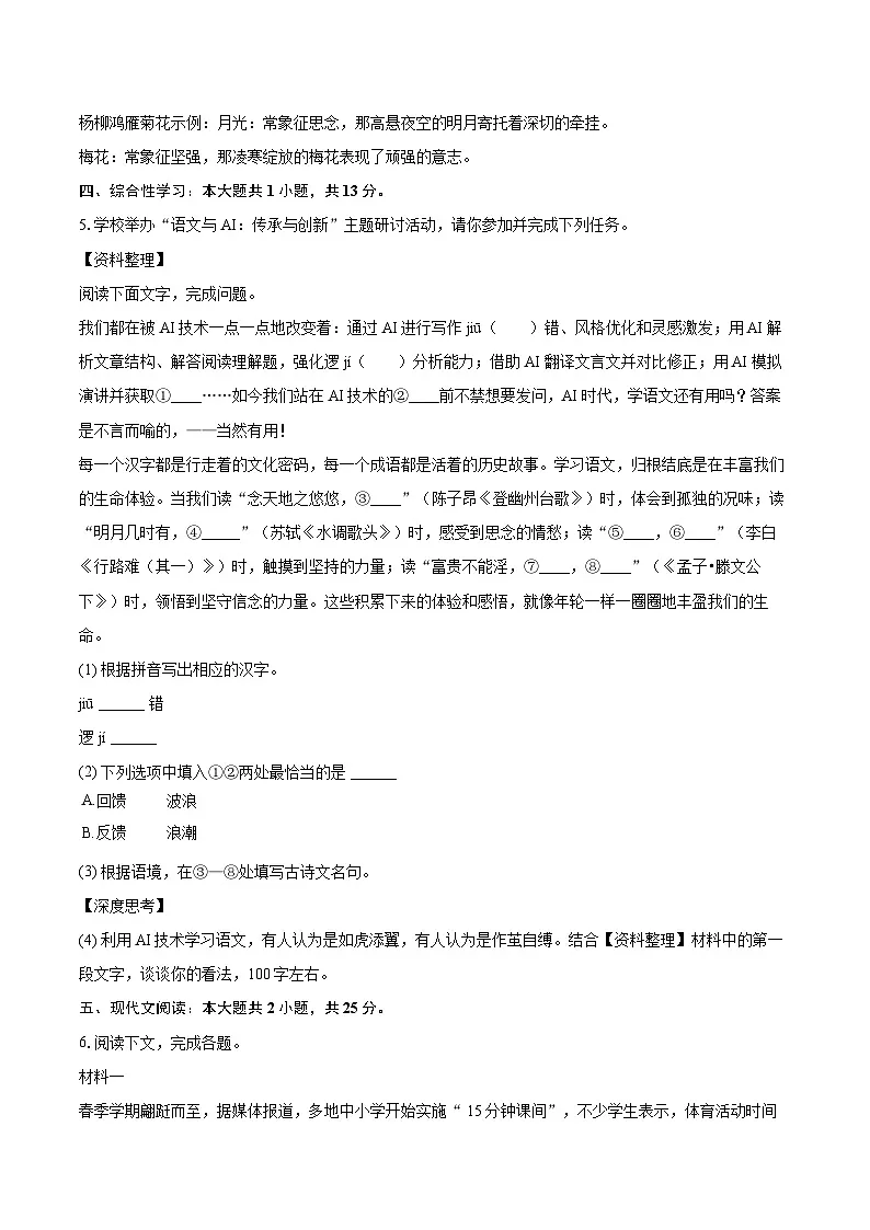2025年山东省聊城市临清市中考语文二模试卷(含详细答案解析)第2页