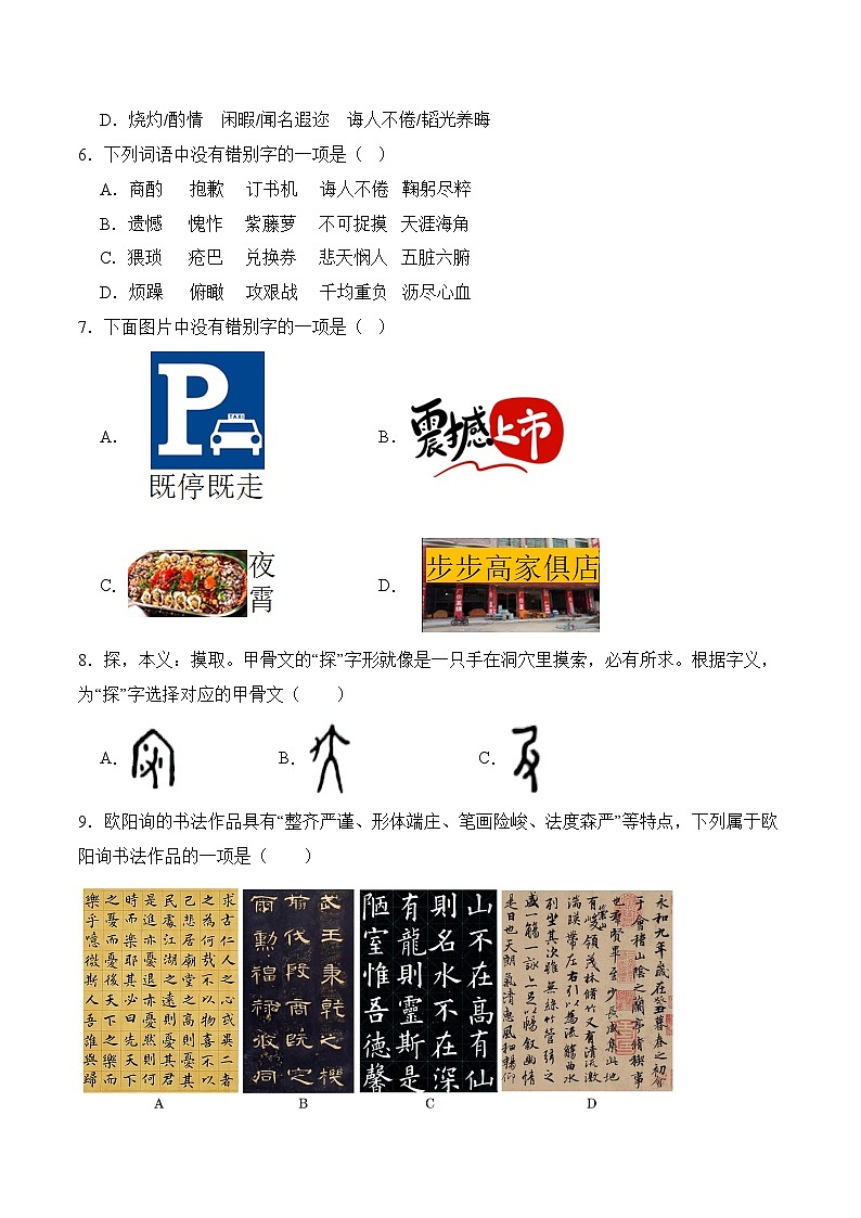 七年级语文下册期末考点专练 01基础知识积累(原卷)2024-2025学年七年级语文(统编版)第2页