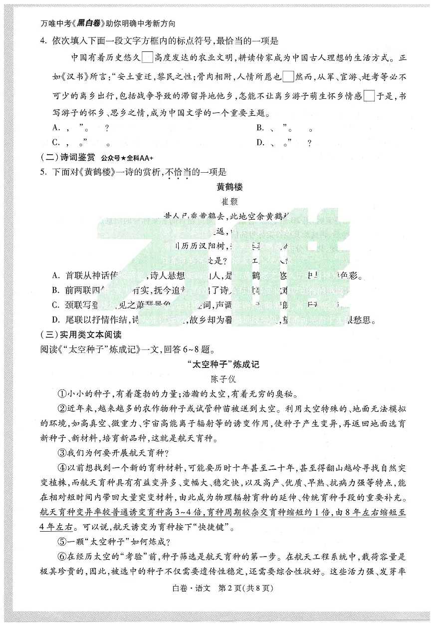2025《万唯中考•天津黑白卷》语文白卷第2页