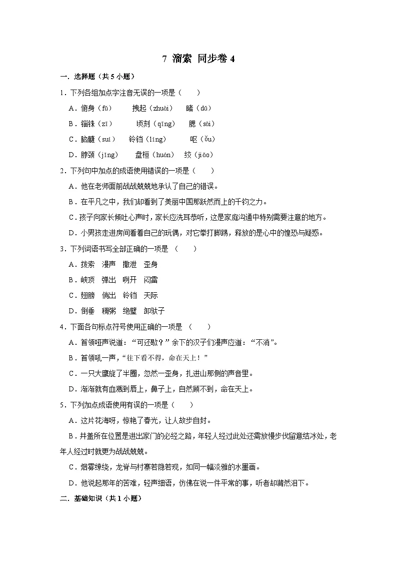 【同步练习卷】部编版语文九年级下册 7 溜索第1页