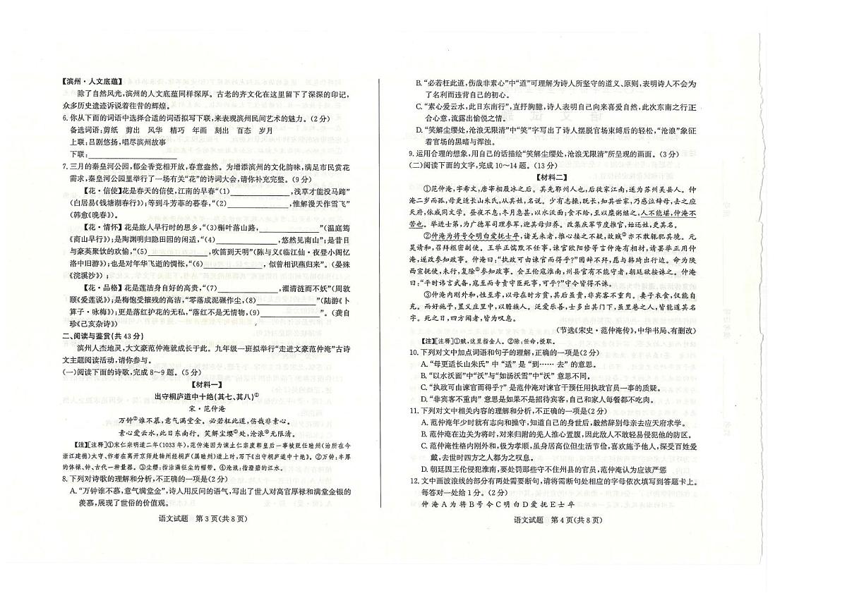 2025年滨州市经济技术开发区九年级语文一模测试 答案 2025年滨州市经济技术开发区九年级语文一模测试第2页