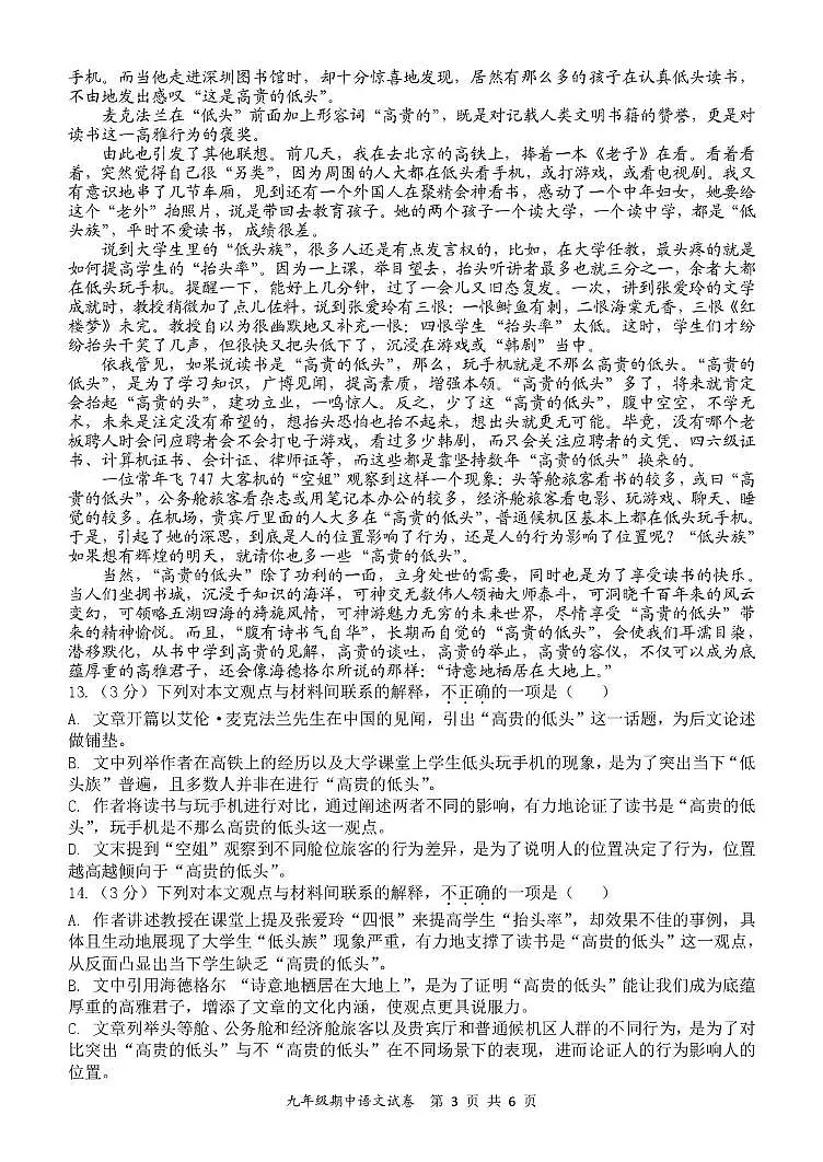 江西省抚州市2024--2025学年下学期期中学习质量检测九年级语文学科水平检测卷 江西省抚州市2024--2025学年下学期期中学习质量检测九年级语文学科水平检测卷第3页