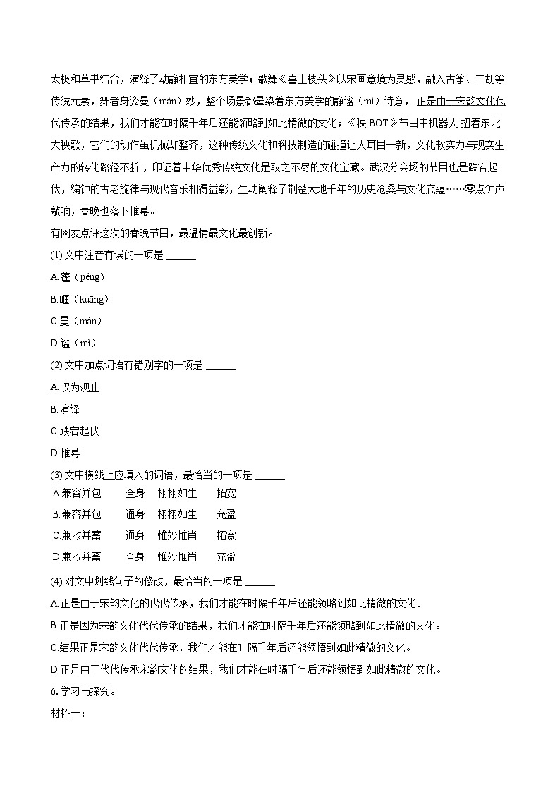 2025年云南省曲靖市马龙区中考语文模拟试卷(含详细答案解析)第3页