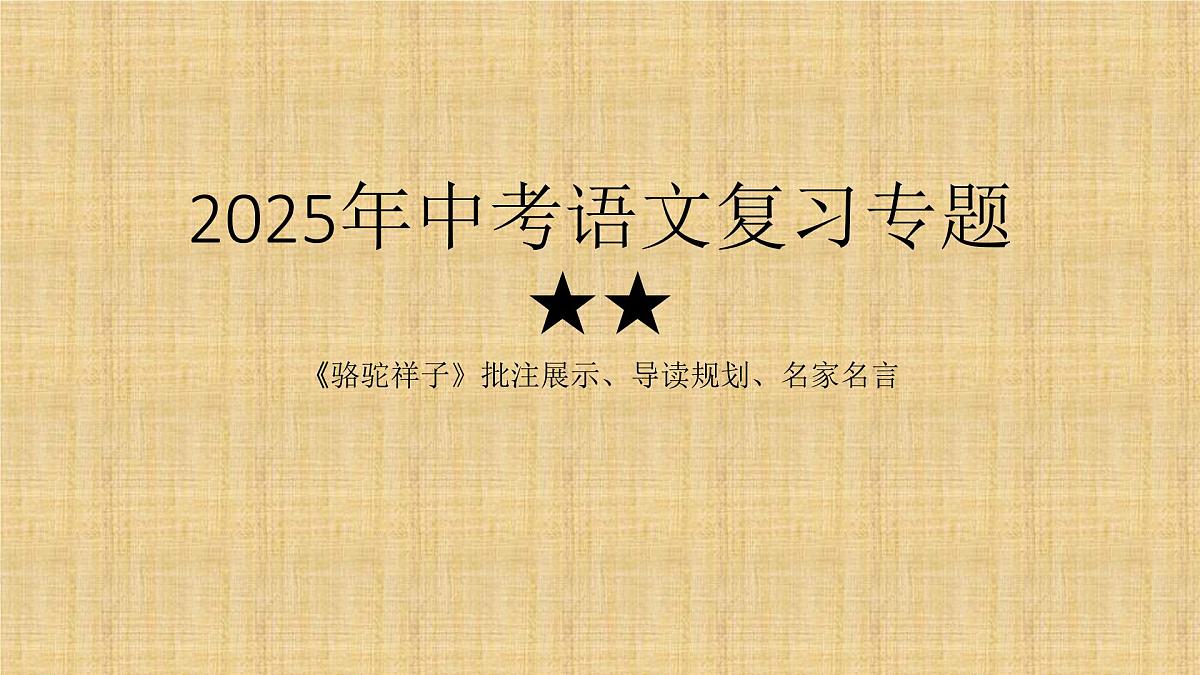 2025年中考语文复习专题《骆驼祥子》批注展示、导读规划、名家名言 课件第1页