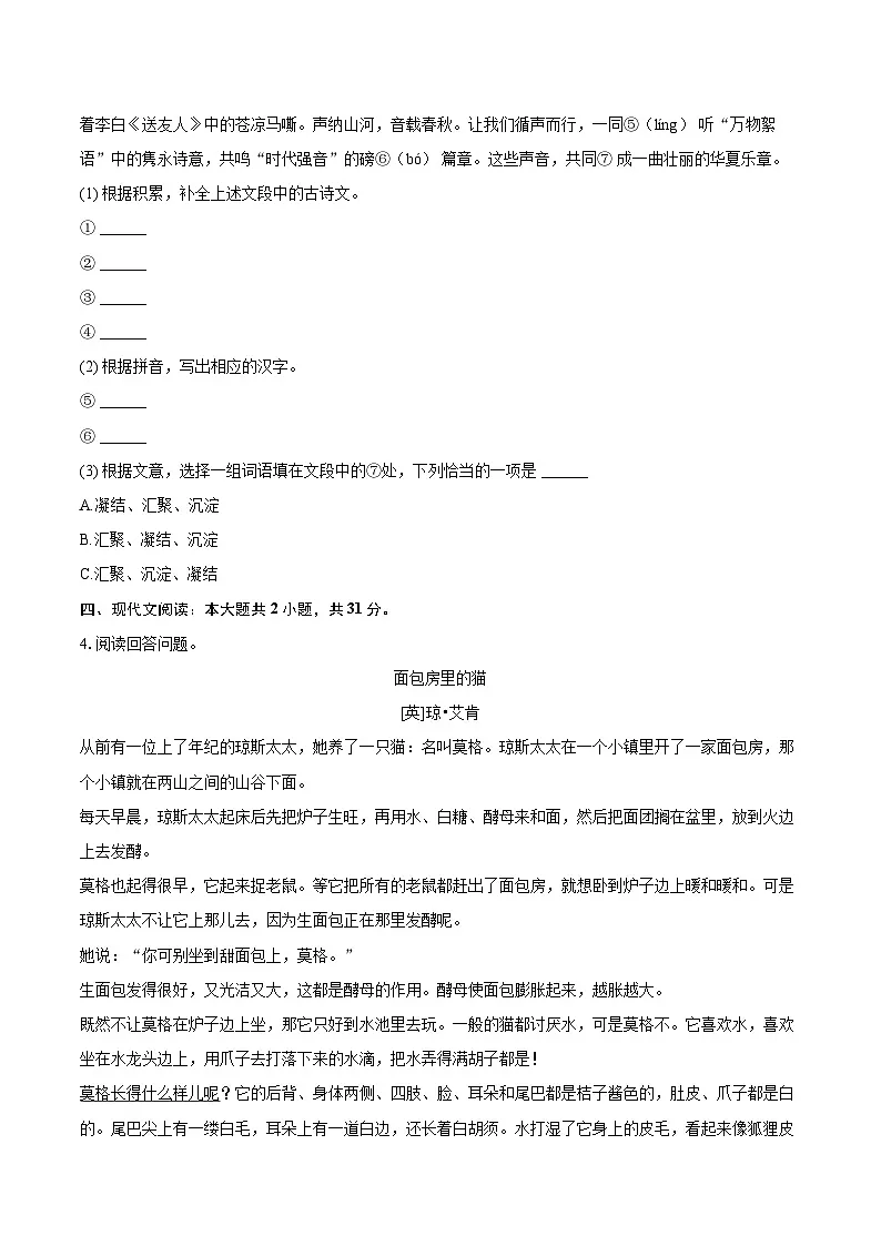 2025年浙江省温州市瑞安市中考语文二模试卷(含详细答案解析)第2页